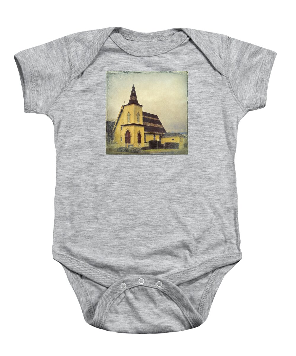 Church Baby Onesie featuring the digital art The Little Yellow Church by Cathy Anderson