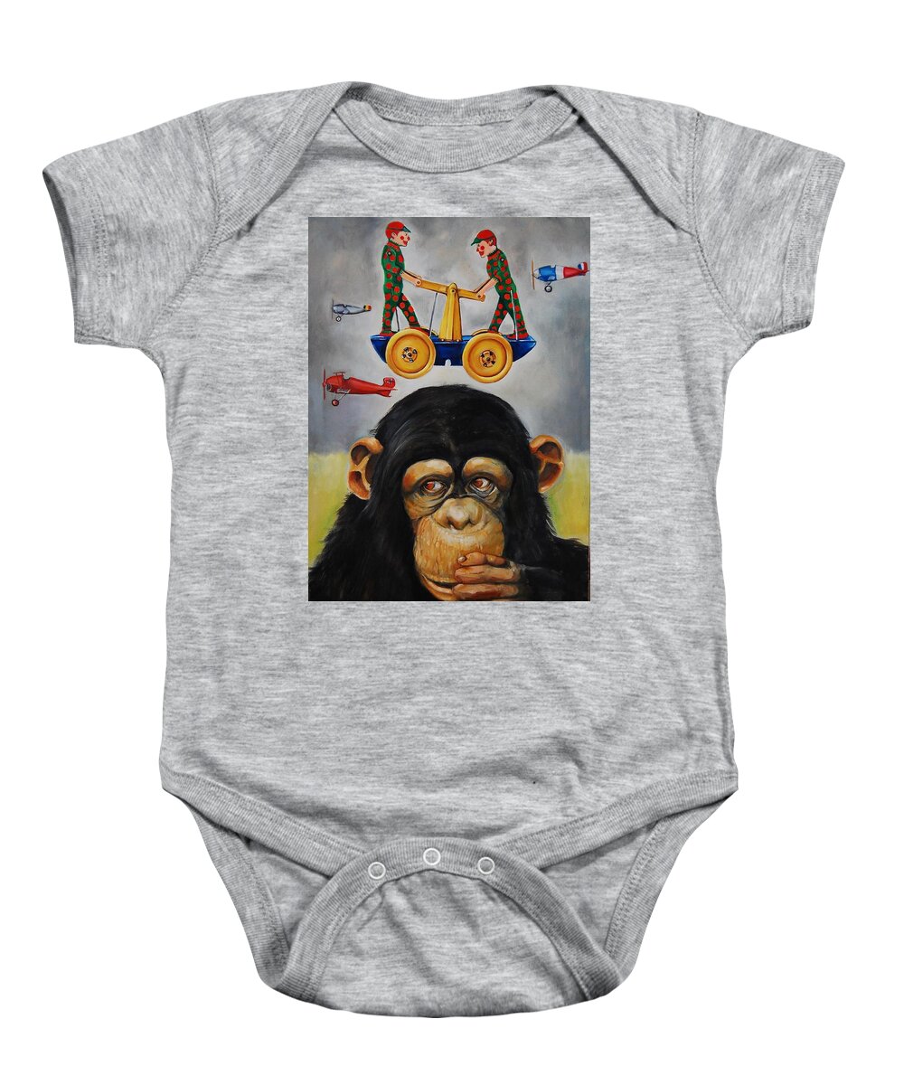 Tin Toys Baby Onesie featuring the painting The Magnificent Flying Strauss by Jean Cormier