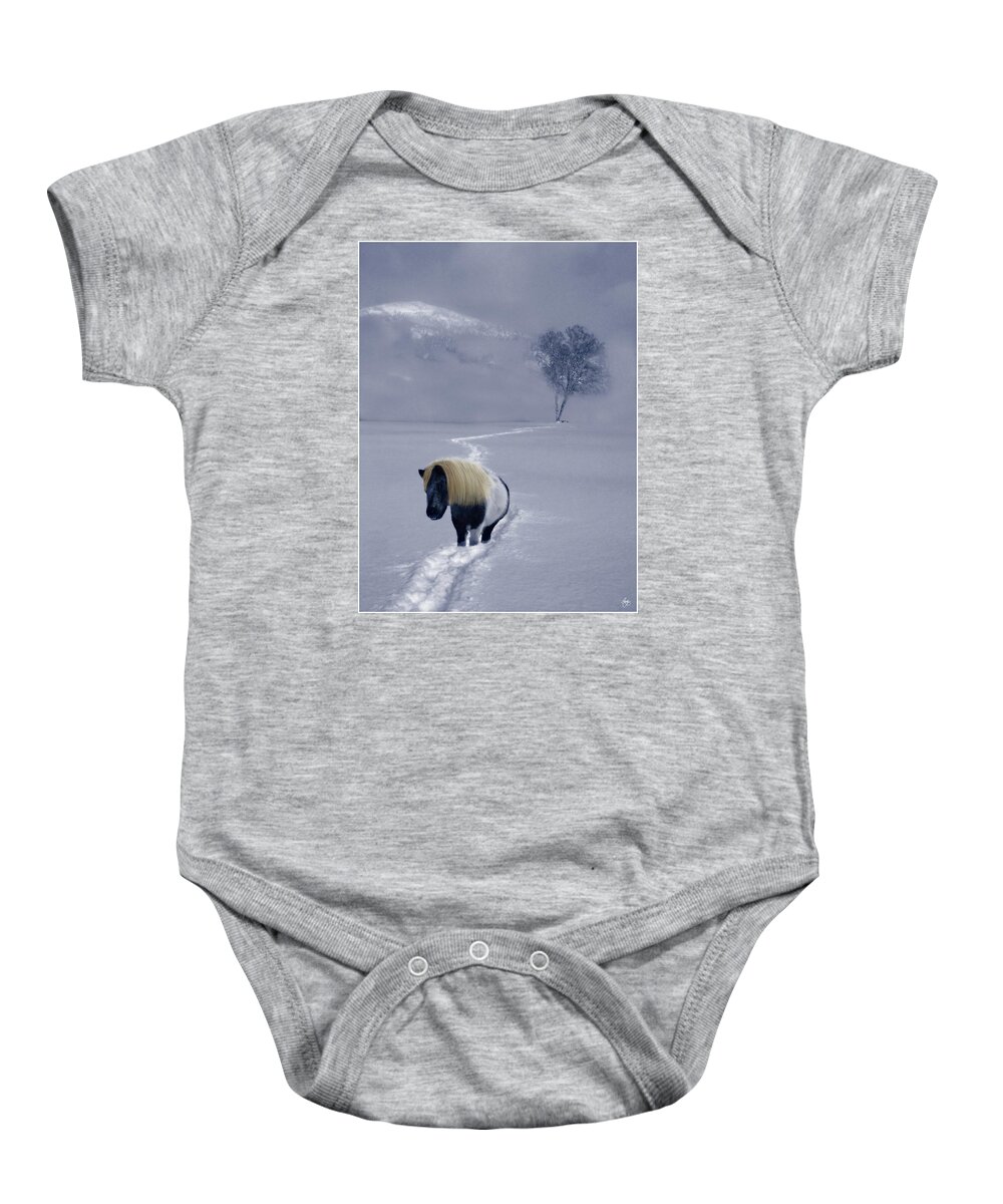 Birch Baby Onesie featuring the photograph The Mane and the Mountain by Wayne King