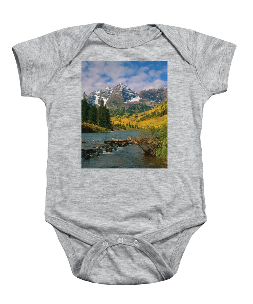 Mark Miller Photos Baby Onesie featuring the photograph The Maroon Bells in Autumn by Mark Miller