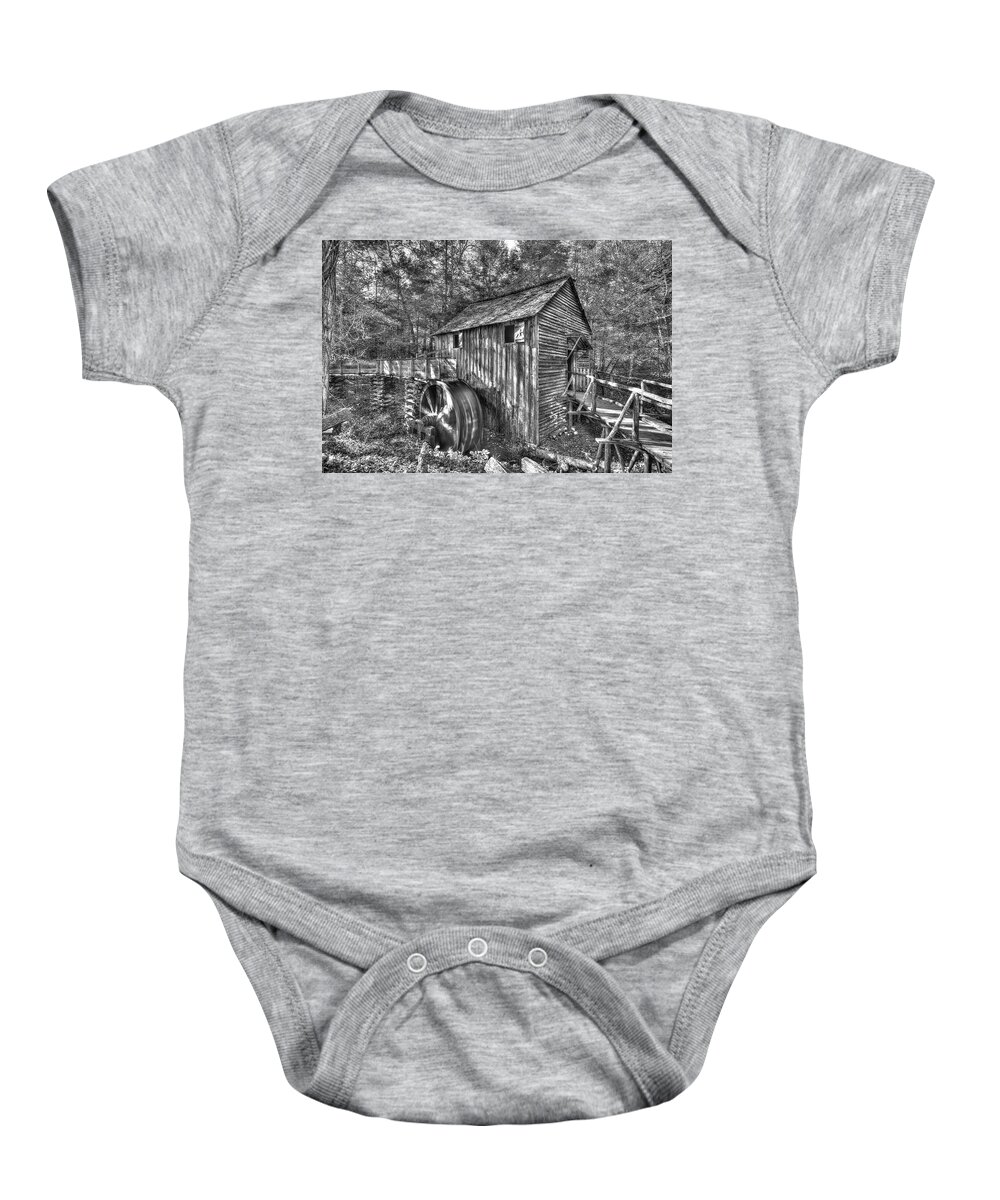 Cades Cove Baby Onesie featuring the photograph The Mill at Cades Cove by Don Mercer