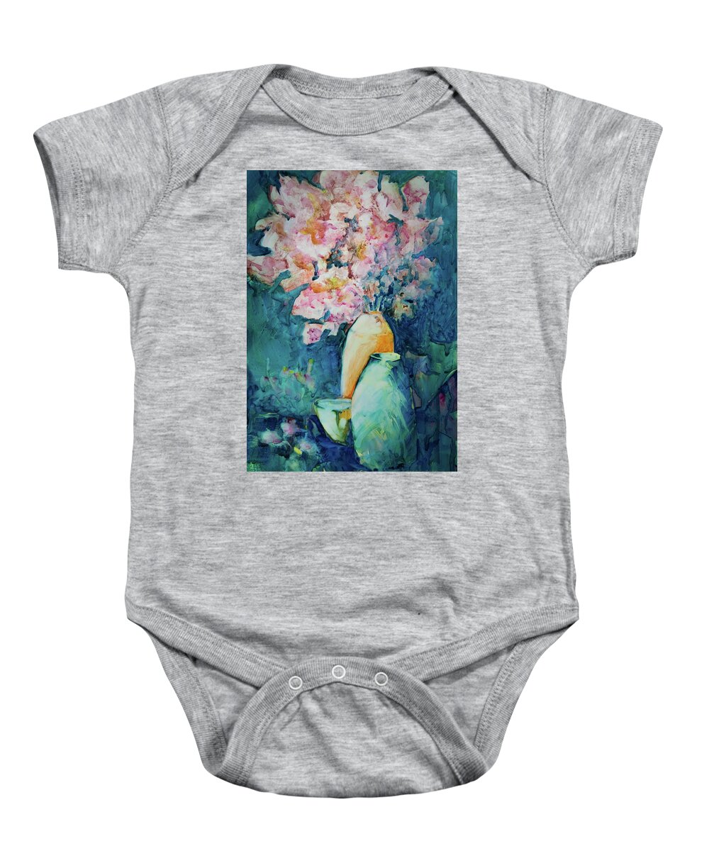 Lee Beuther Baby Onesie featuring the painting The Orange Vase by Lee Beuther