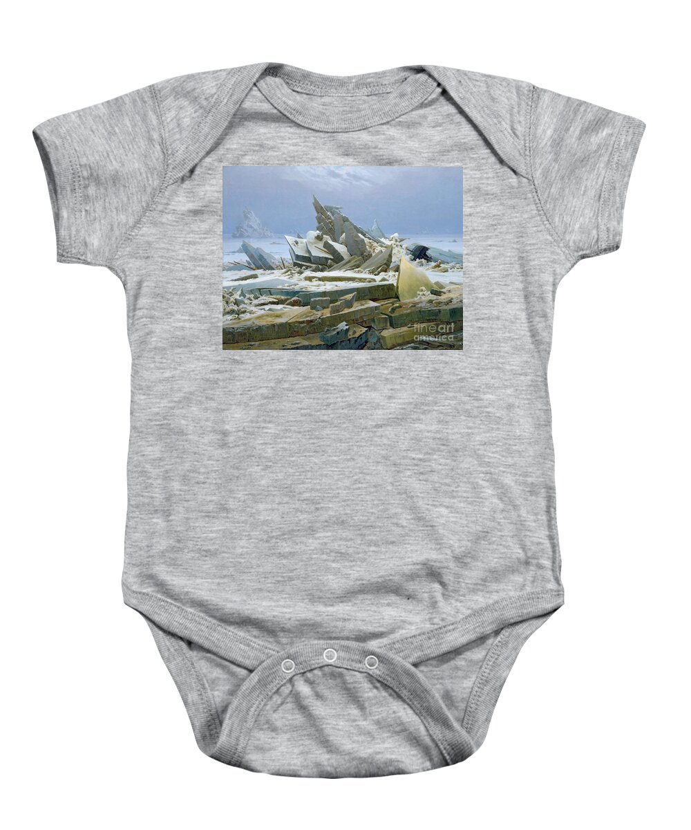 The Baby Onesie featuring the painting The Polar Sea by Caspar David Friedrich