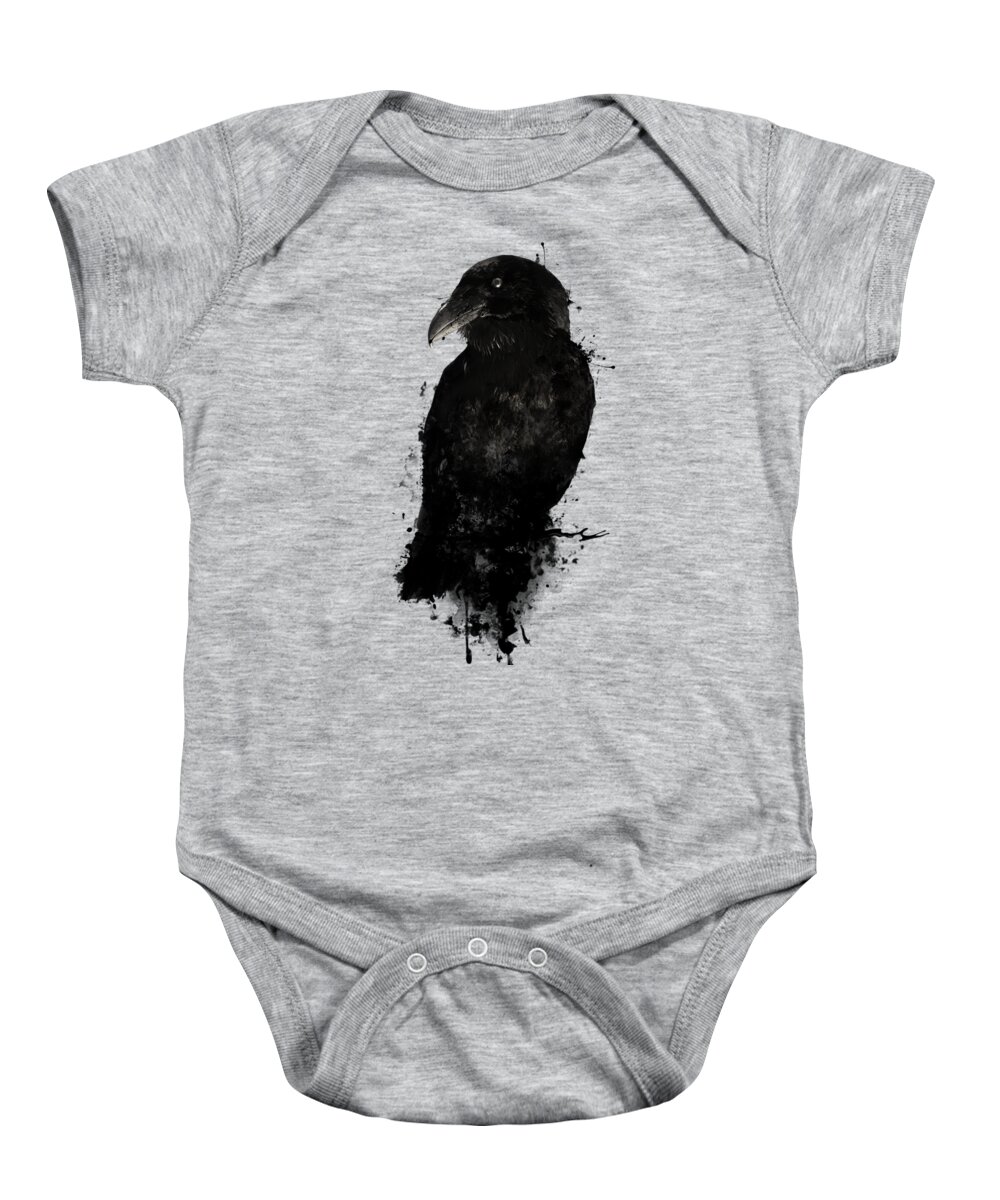 Raven Baby Onesie featuring the mixed media The Raven by Nicklas Gustafsson
