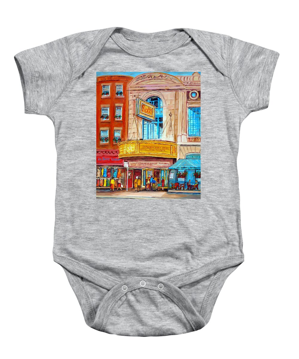 Montreal Baby Onesie featuring the painting The Rialto Theatre Montreal by Carole Spandau