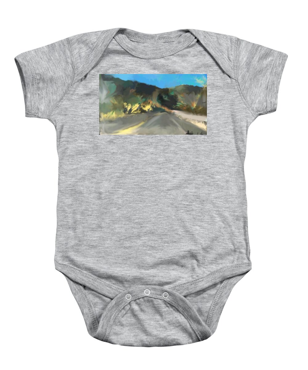 Landscape Baby Onesie featuring the painting The Road Through Davis Mountains #2 by Angela Weddle