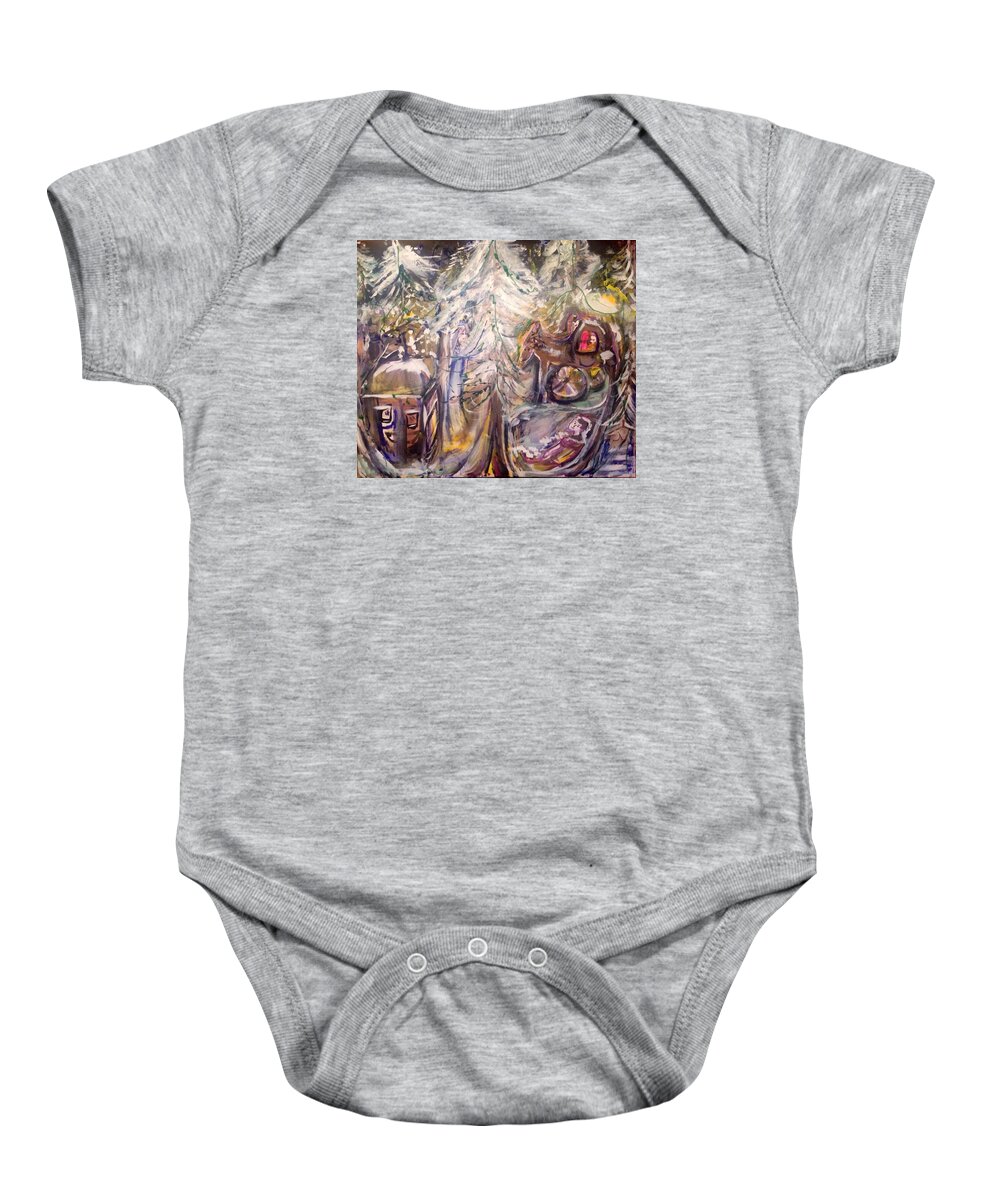 Woods Baby Onesie featuring the painting The Snow In The Woods by Judith Desrosiers
