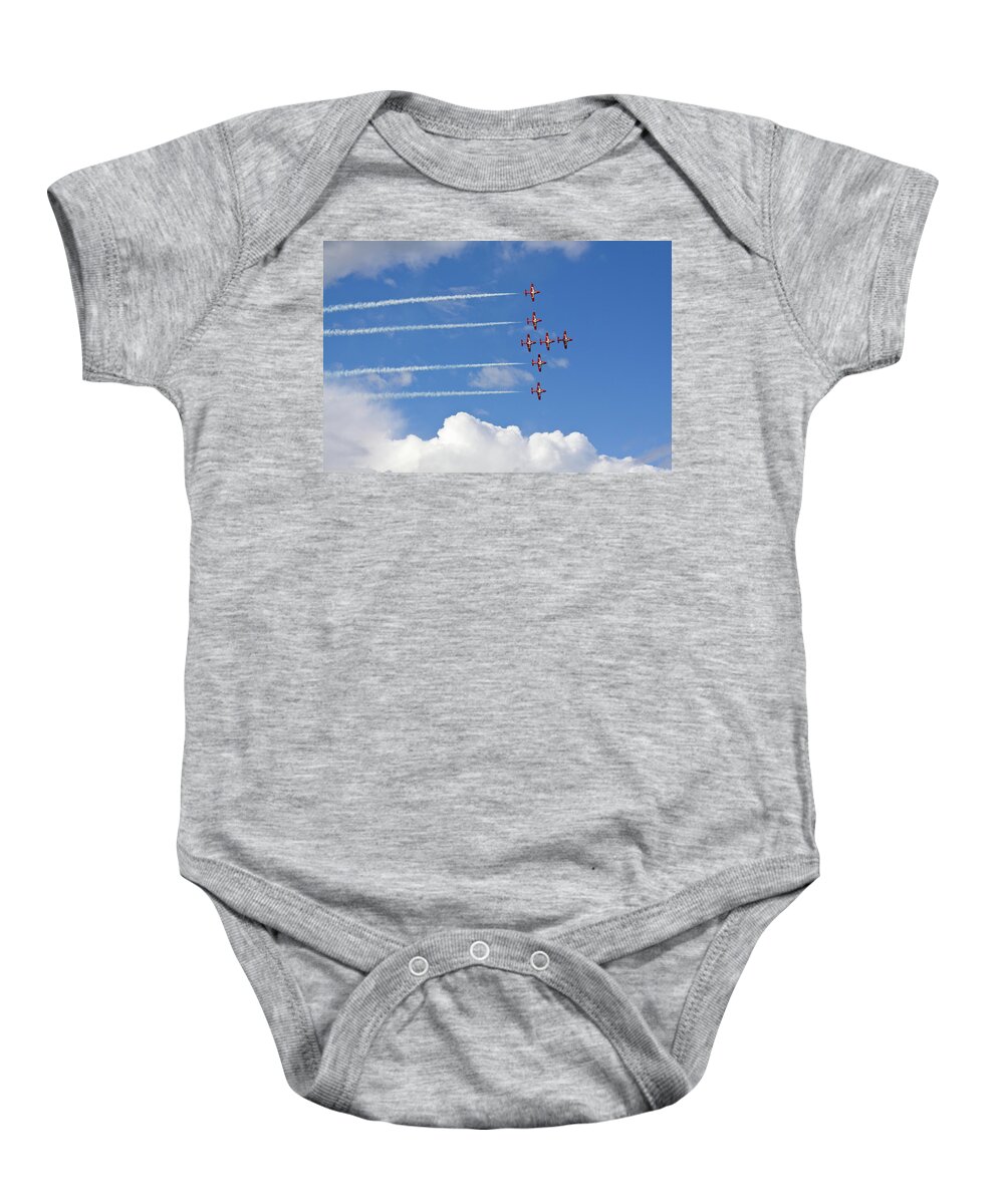 Acrobatic Flight Baby Onesie featuring the photograph The Snowbirds in flight by Tatiana Travelways
