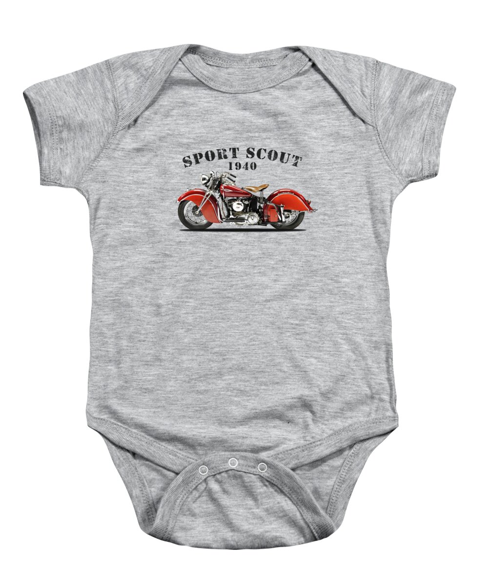 Indian Sport Scout Baby Onesie featuring the photograph The Sport Scout Motorcycle by Mark Rogan