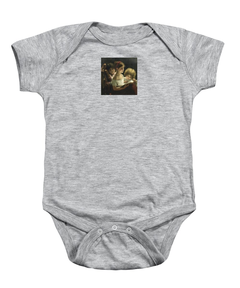 Alexei Alexeevich Harlamoff (russian Baby Onesie featuring the painting The story book by Alexei Alexeevich Harlamoff