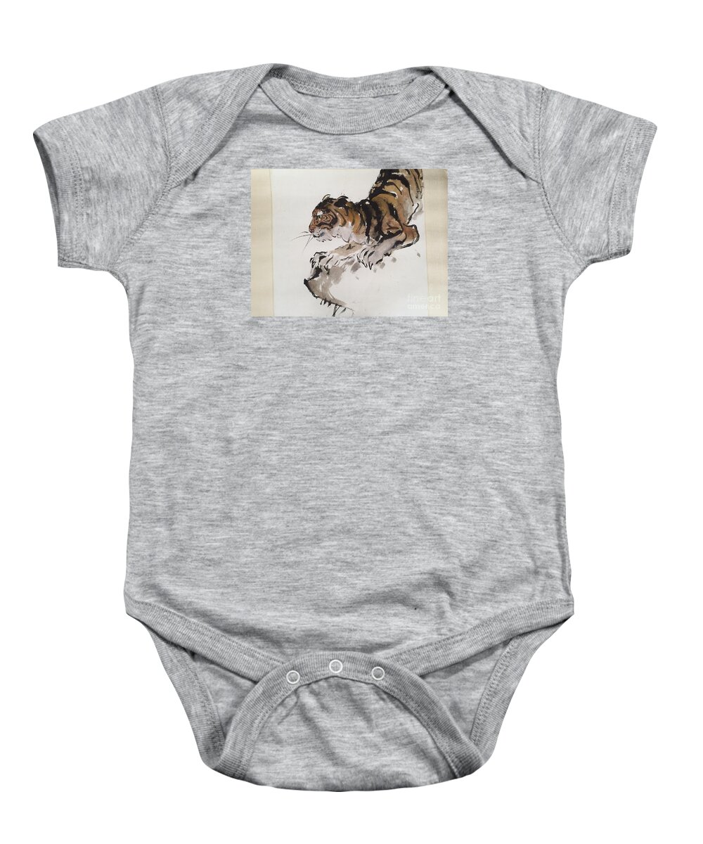  Tiger At Rest Baby Onesie featuring the painting Tiger At Rest by Fereshteh Stoecklein