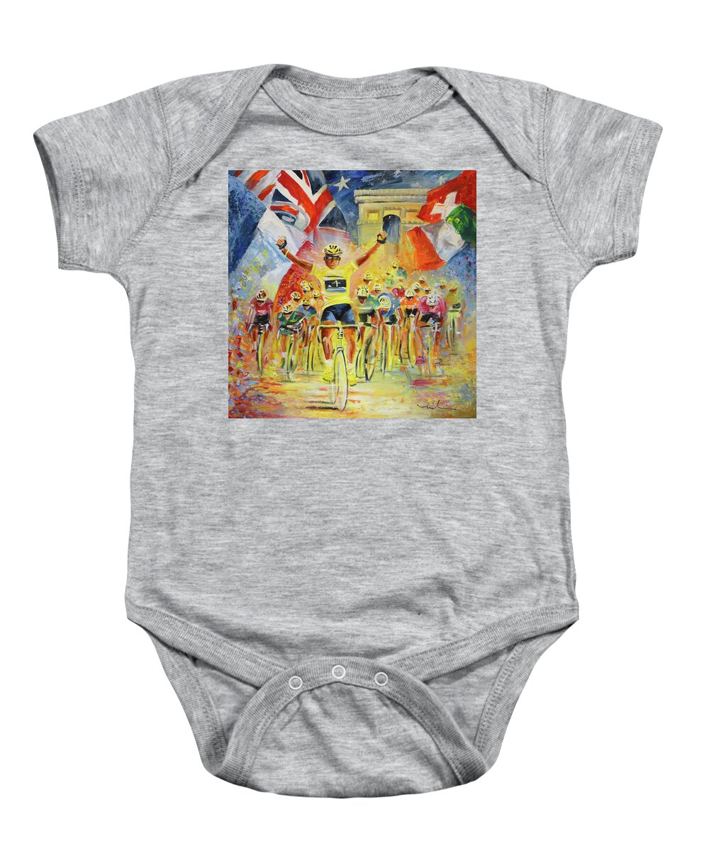 Sports Baby Onesie featuring the painting The Winner Of The Tour De France by Miki De Goodaboom