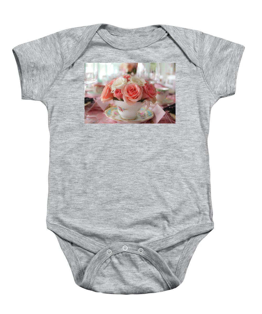 Tea Baby Onesie featuring the photograph Teacup Roses by Alison Frank