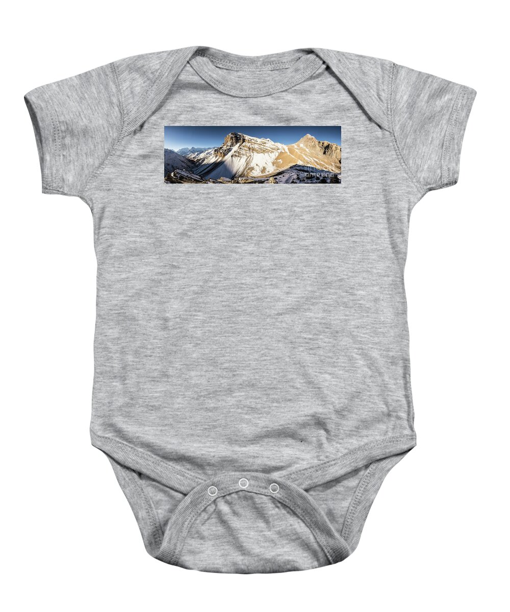 Annapurna Circuit Baby Onesie featuring the photograph Thorung La pass in the Annapurna range in the Himalayas in Nepal by Didier Marti