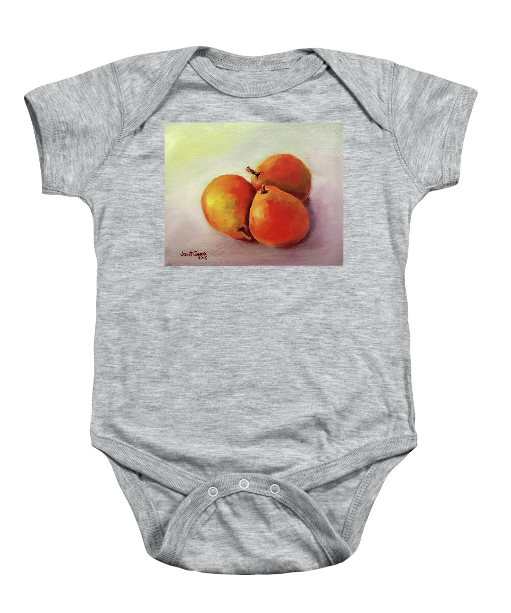 Pear Baby Onesie featuring the painting Three Pears by Janet Garcia