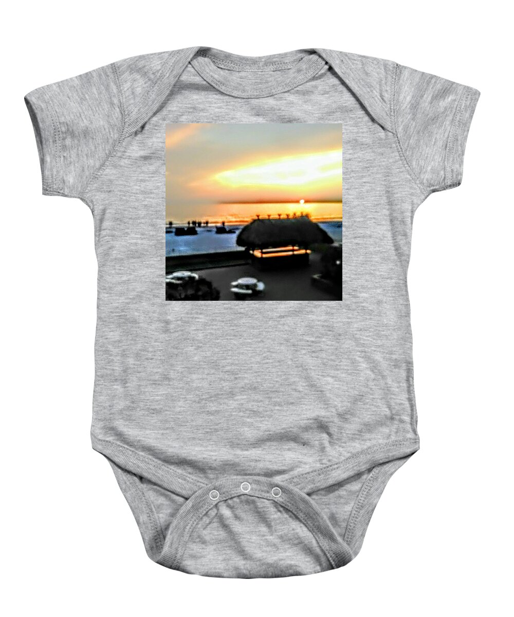 Tiki Hut Baby Onesie featuring the photograph Tiki by the Sea by Suzanne Berthier