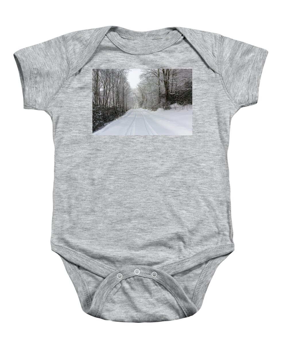 Snow Baby Onesie featuring the photograph Tire Tracks In Fresh Snow by D K Wall