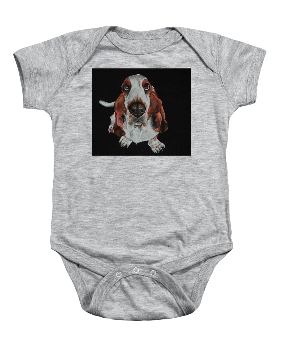 Basset Baby Onesie featuring the drawing Toby Was All Ears by Jean Cormier
