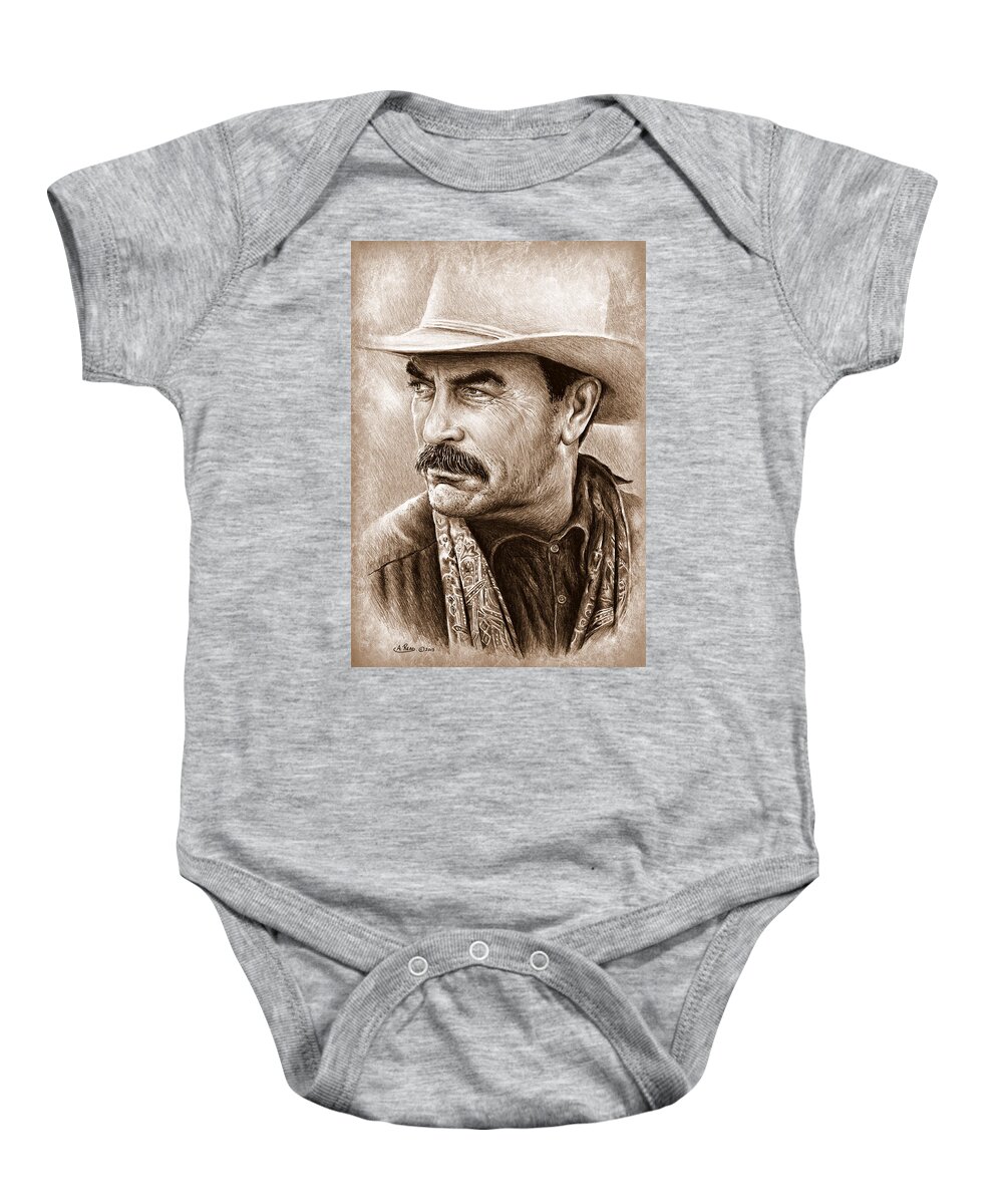 Tom Selleck Baby Onesie featuring the painting Tom Selleck The Western Collection by Andrew Read
