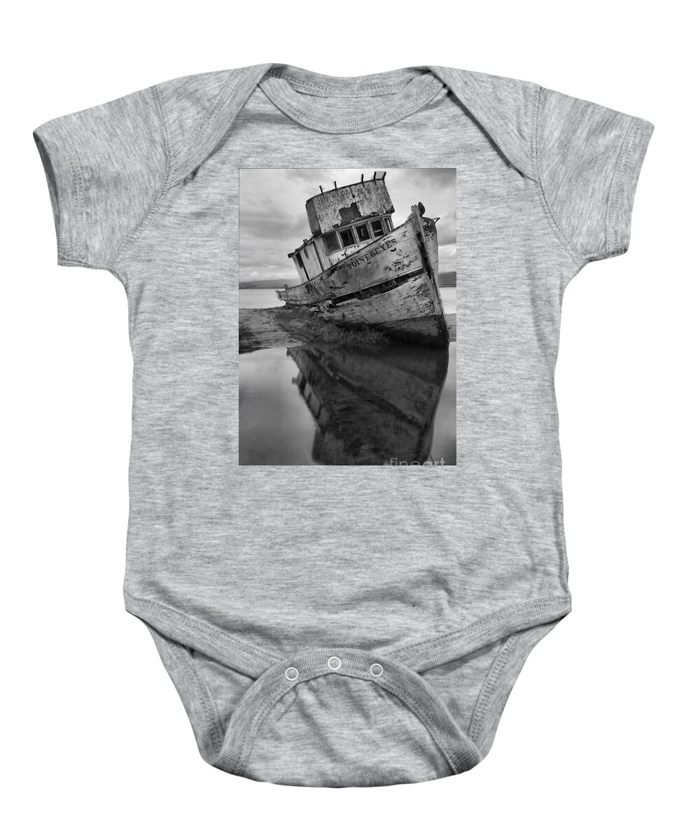 Black And White Baby Onesie featuring the photograph Tomales Bay Shipwreck Black And White Portrait by Adam Jewell