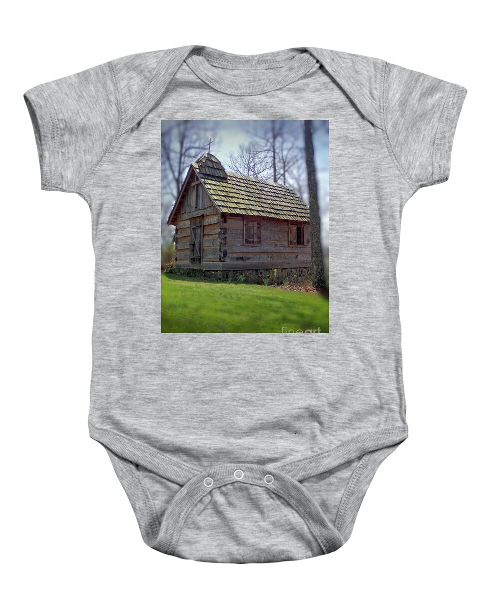 Country Baby Onesie featuring the photograph Tom's Country Church and School by Nicole Angell