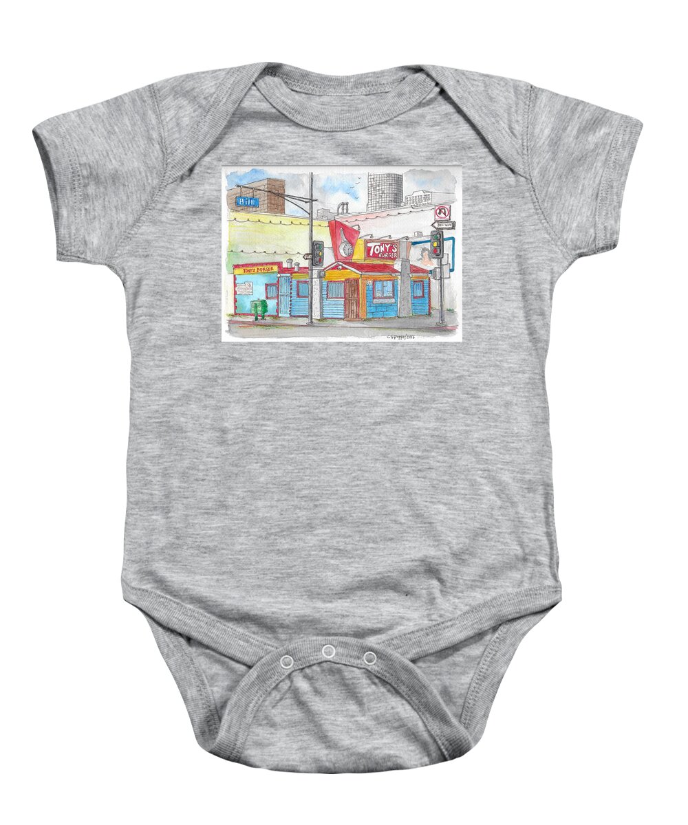 Tony Burger Baby Onesie featuring the painting Tony Burger, Downtown Los Angeles, California by Carlos G Groppa