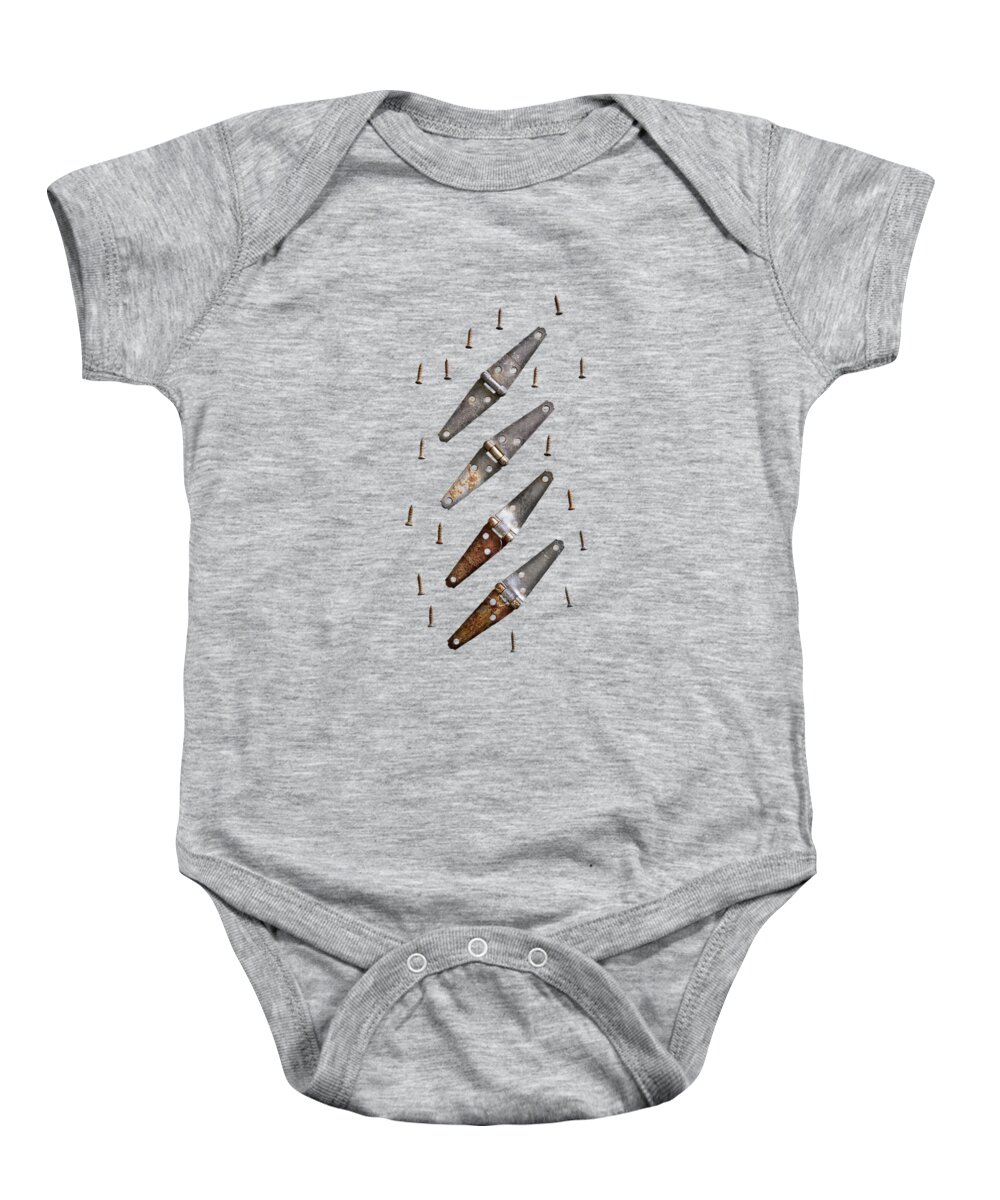 Art Baby Onesie featuring the photograph Tools On Wood 48 on BW by YoPedro