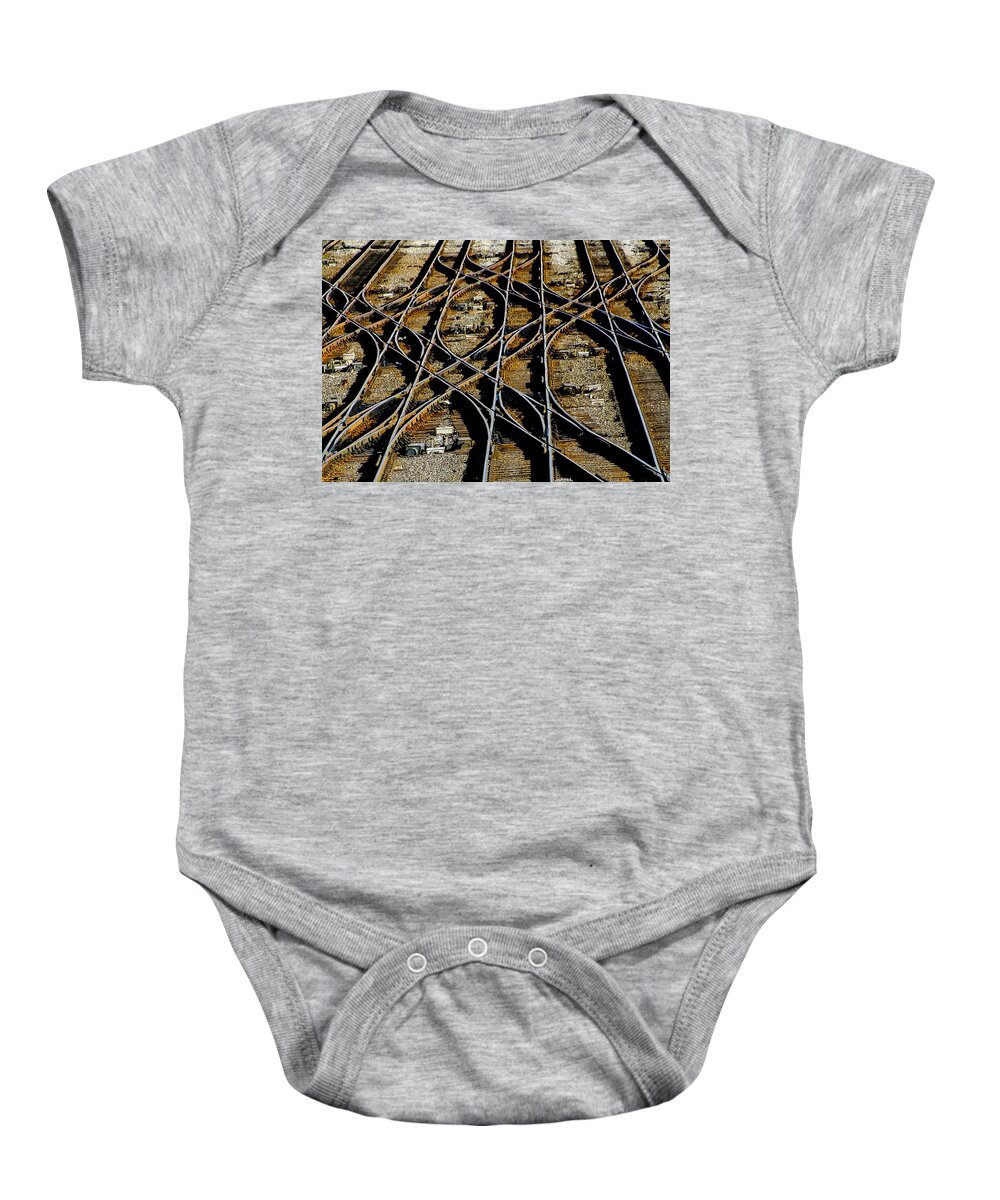 Abstract Baby Onesie featuring the photograph Tracks of Abandon by Michael Nowotny