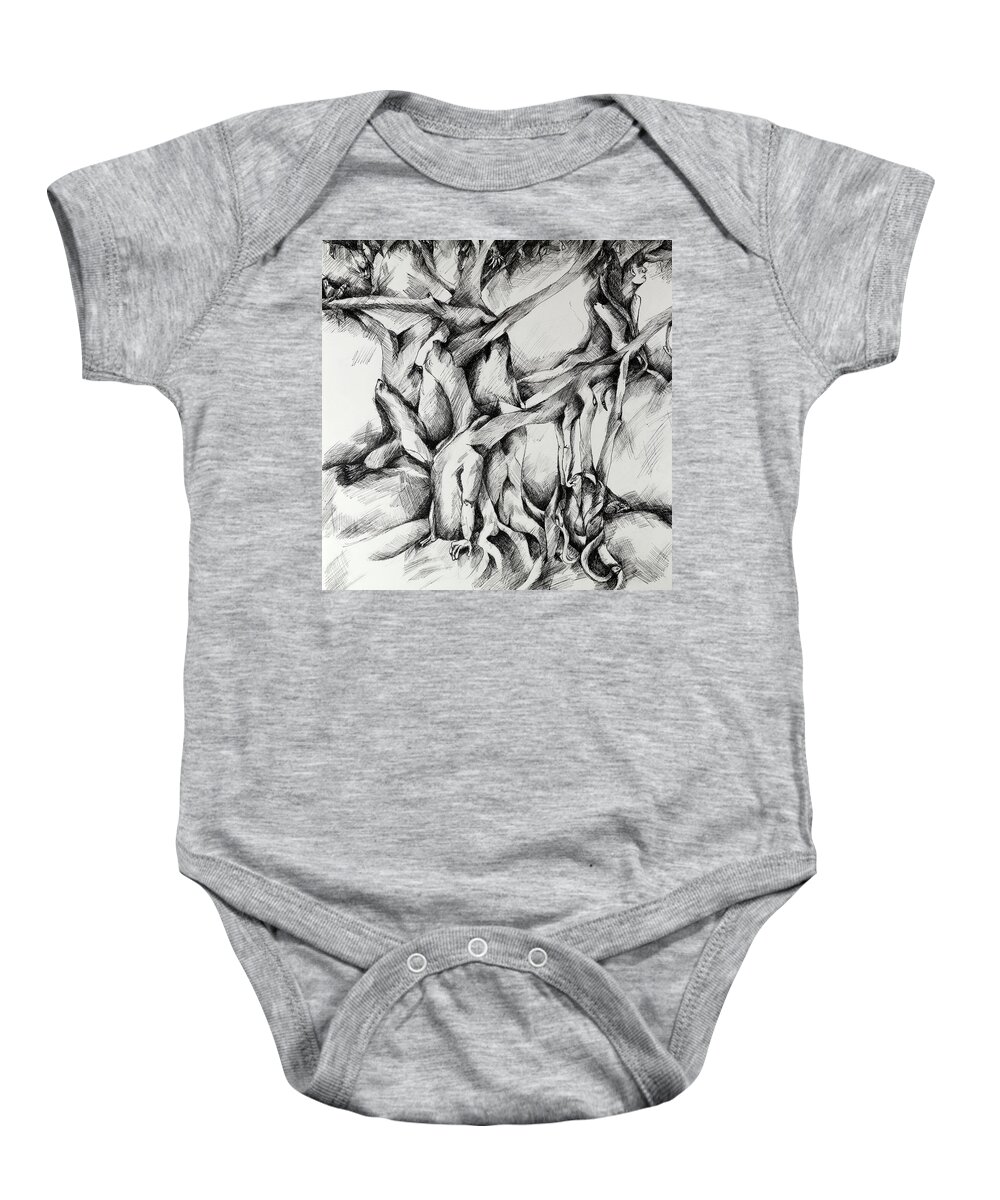 Ink Drawing Baby Onesie featuring the drawing Tree Of Life by Carol Montoya