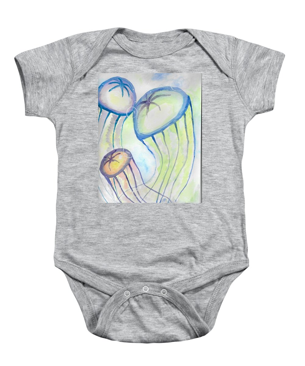 Jellyfish Baby Onesie featuring the painting Trio Jellyfish by Chanler Simmons