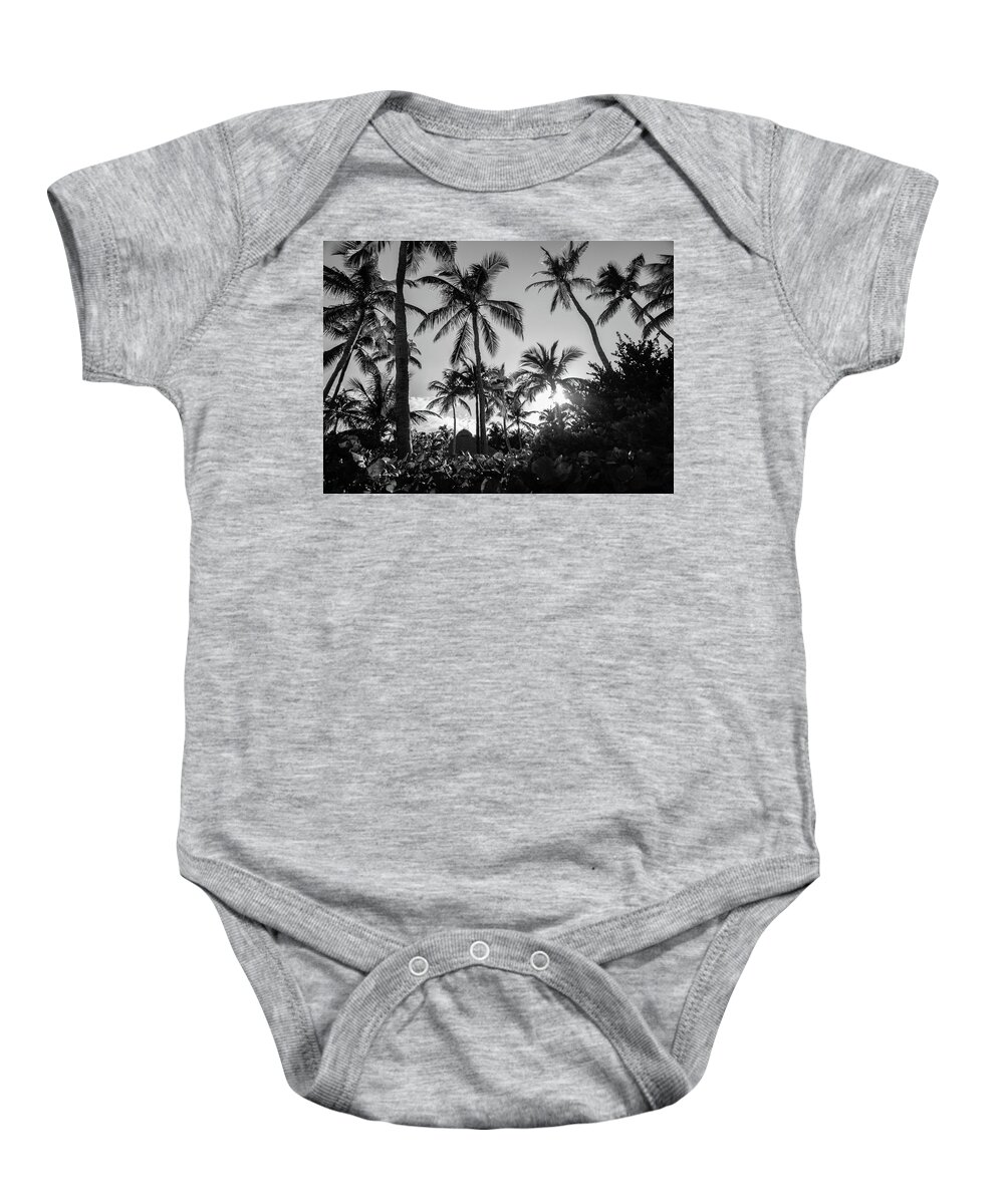Palm Trees Baby Onesie featuring the photograph Tropical Paradise in B and W by George Kenhan