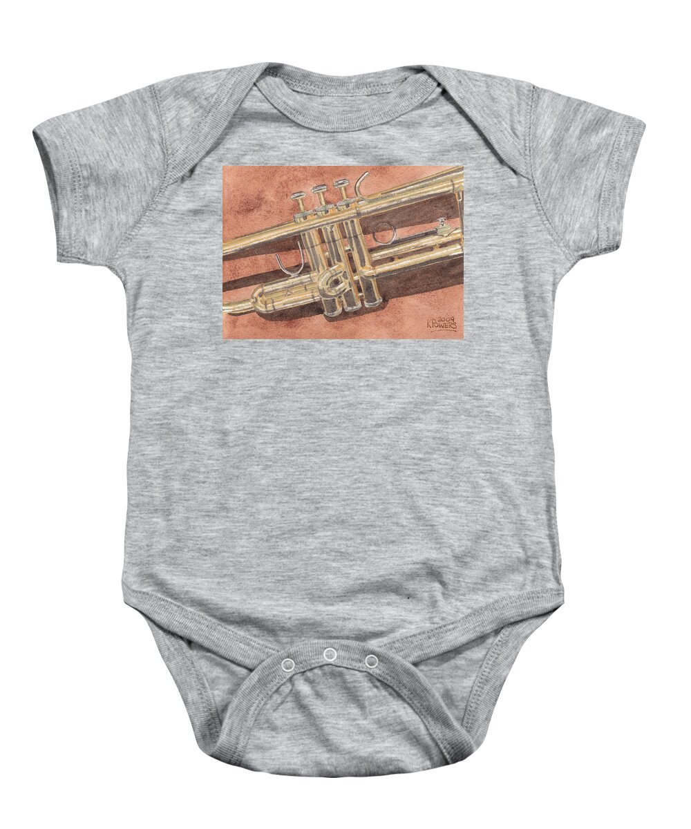 Trumpet Baby Onesie featuring the painting Trumpet by Ken Powers