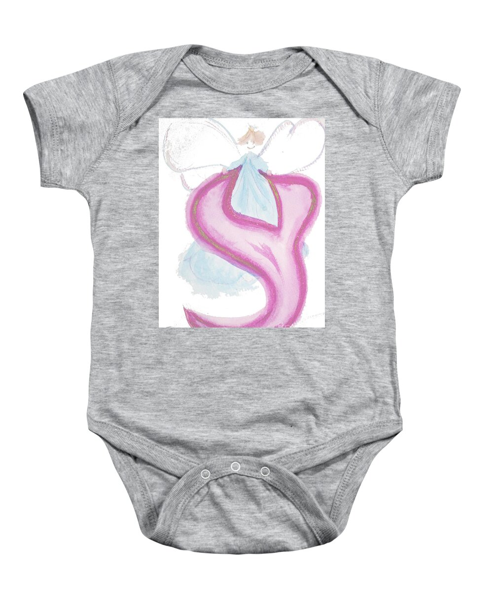 Tsade Angel Righteous Judaica Hebrew Letters Jewish Baby Onesie featuring the painting Tsade With An Angel by Hebrewletters SL