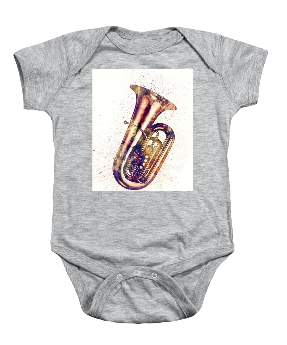 Tuba Baby Onesie featuring the digital art Tuba Abstract Watercolor by Michael Tompsett