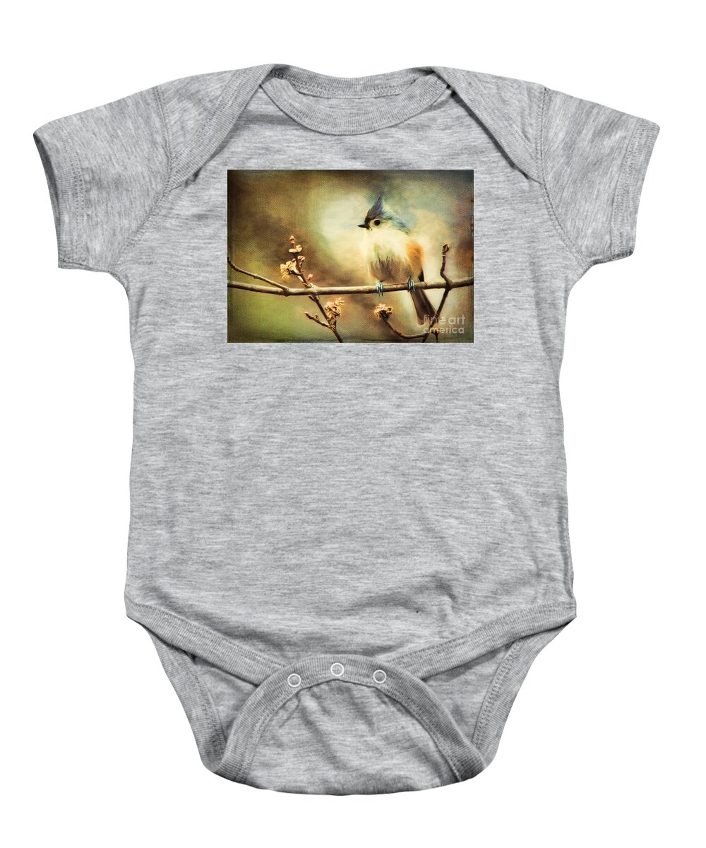 Tufted Titmouse Baby Onesie featuring the digital art Tufted Titmouse Bird by Tina LeCour