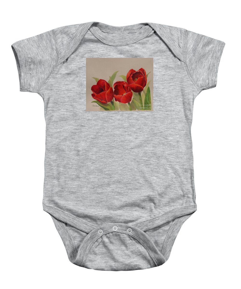 Tulips Baby Onesie featuring the drawing Tulip Trio by Phyllis Howard