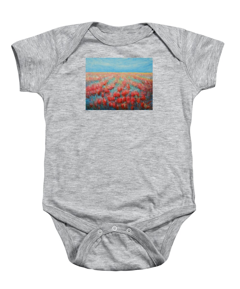 Abstract Baby Onesie featuring the painting Tulips Dance Abstract 4 by Jane See