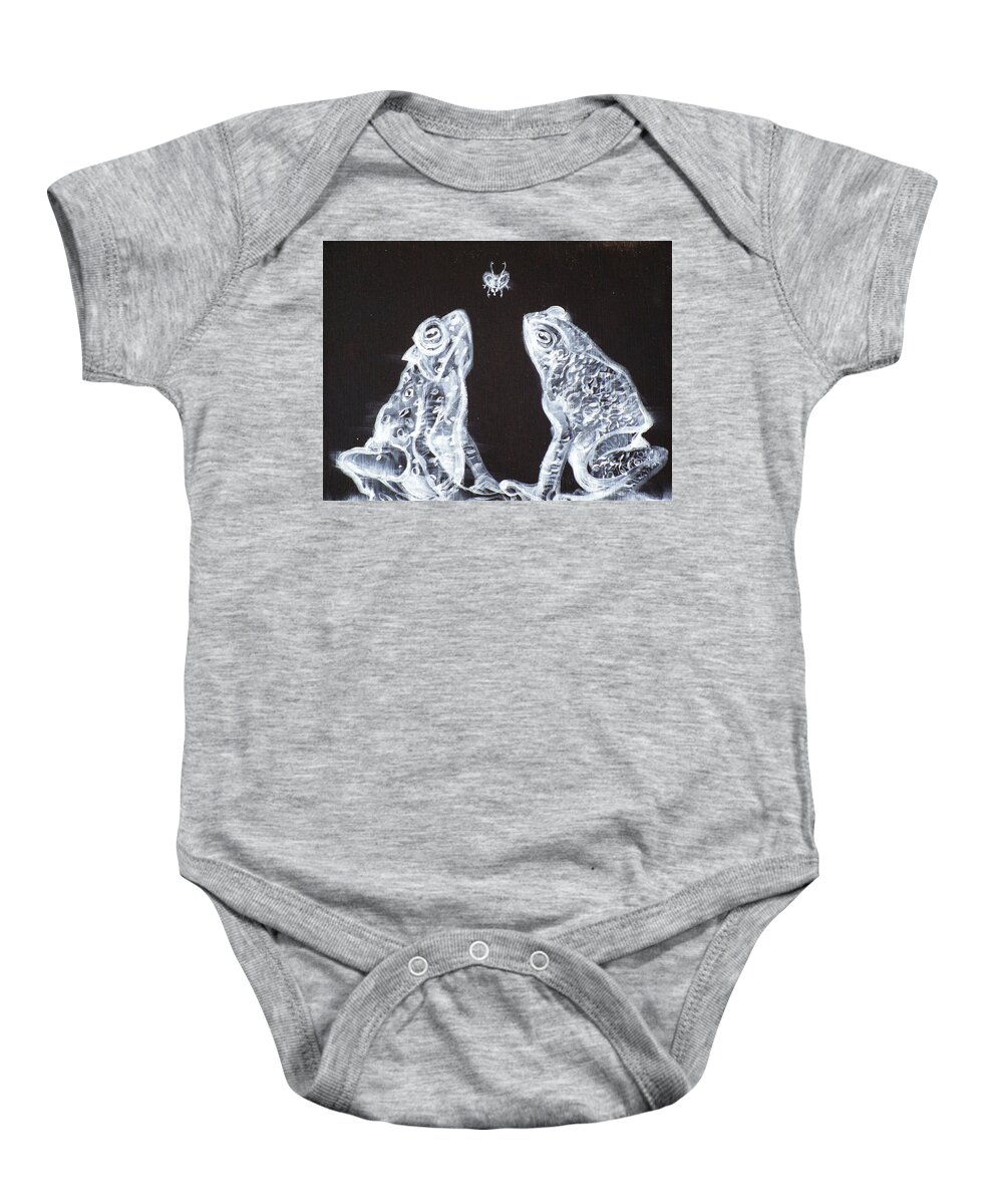 Fog Baby Onesie featuring the painting Two Frogs,one Fly by Fabrizio Cassetta