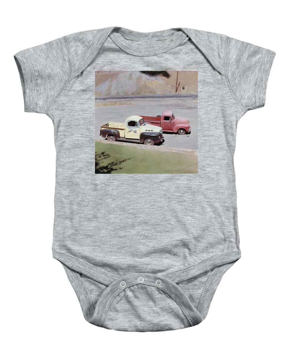 Victor Shelley Baby Onesie featuring the painting Two Pickups by Victor Shelley