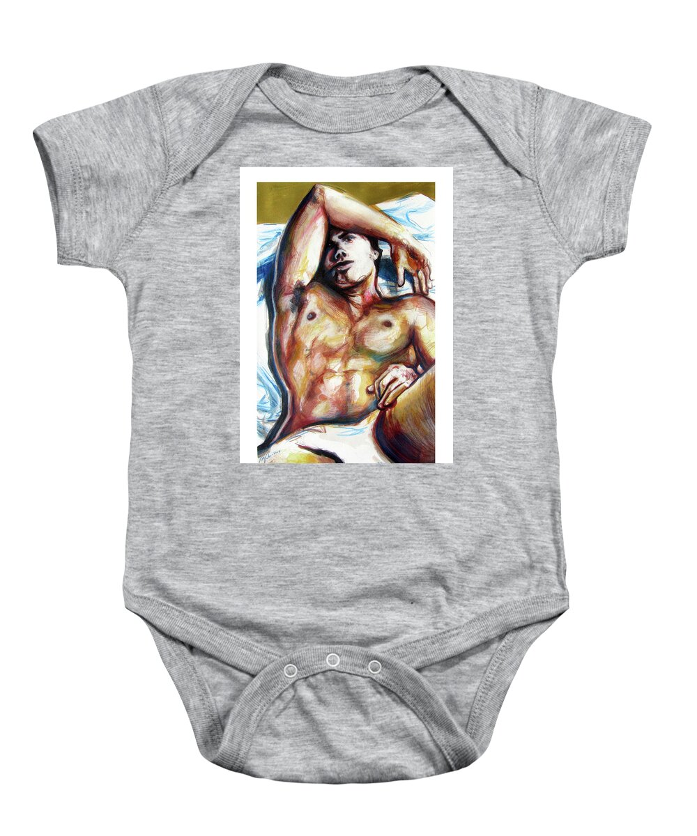 Golden Boy Baby Onesie featuring the painting Undressed Male Figure from Europe by Rene Capone