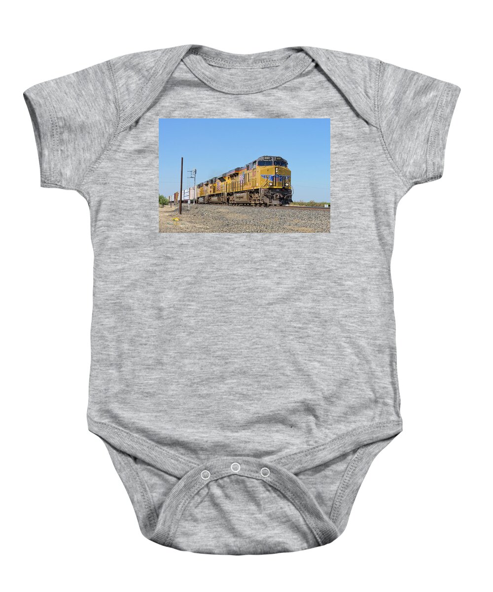 Freight Trains Baby Onesie featuring the photograph Up8107 by Jim Thompson