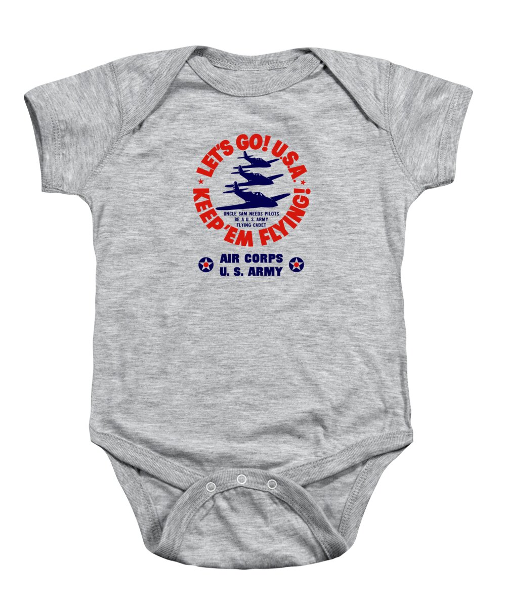Air Corps Baby Onesie featuring the painting US Army Air Corps - WW2 by War Is Hell Store
