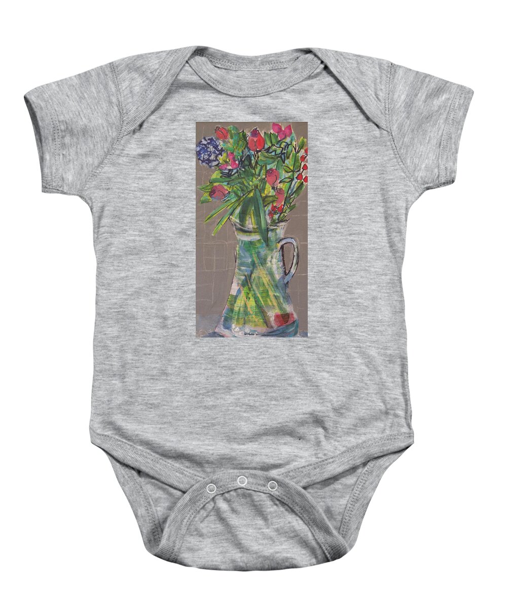 Valentine Baby Onesie featuring the mixed media Valentine Rose by Julia Malakoff