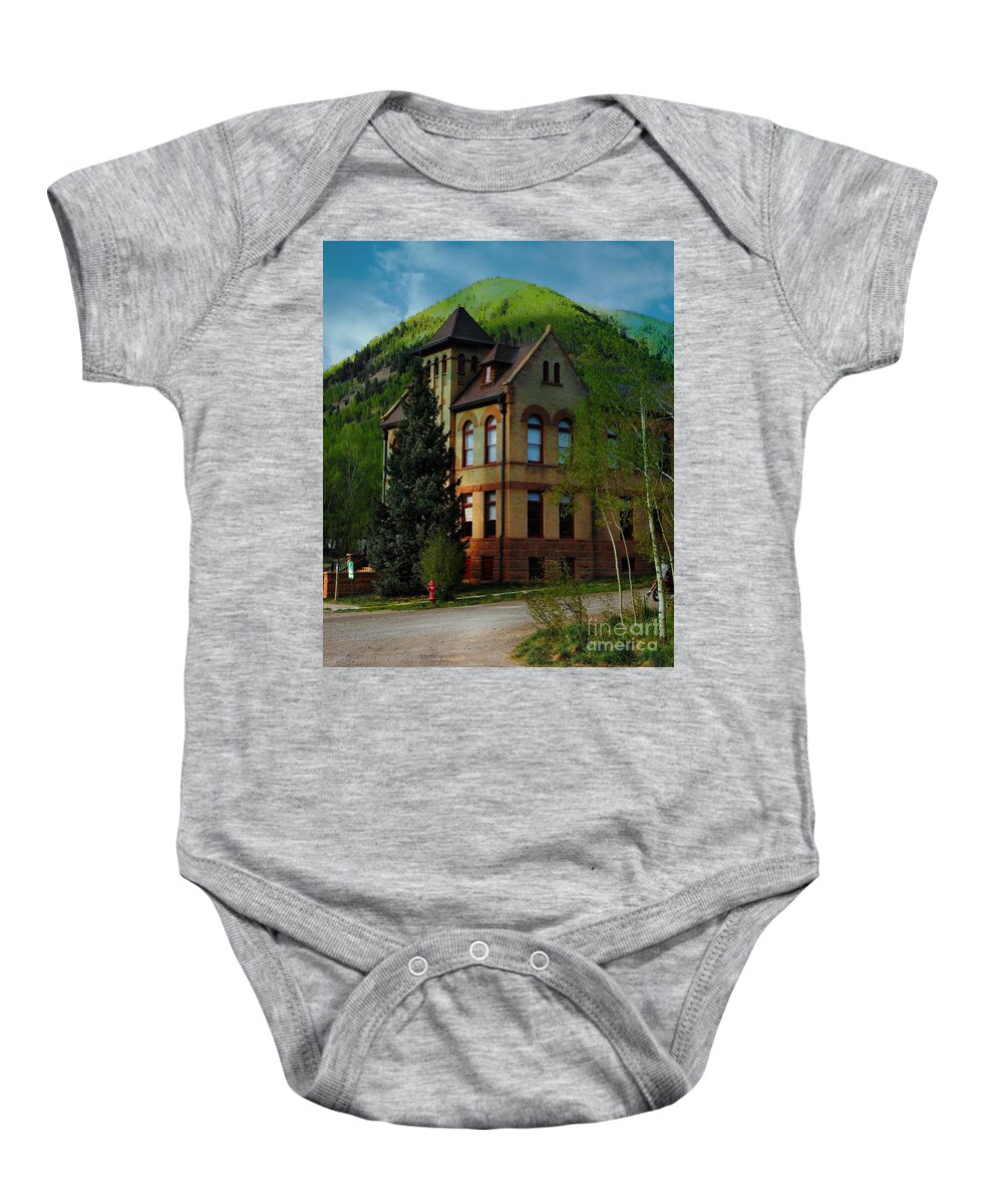 Victorian Court House Rico Co Baby Onesie featuring the digital art Victorian Court House Rico Colorado by Annie Gibbons