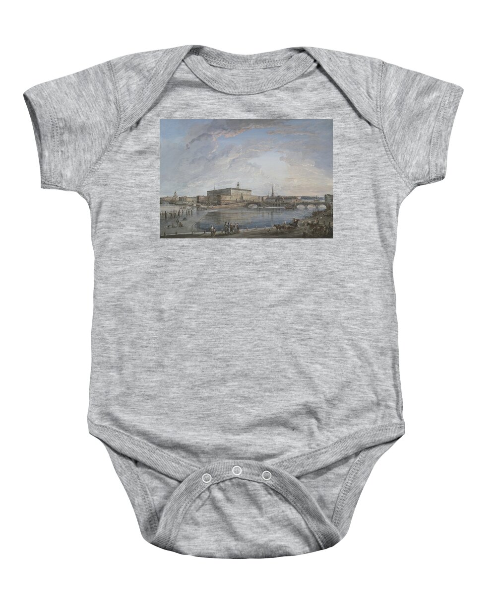 19th Century Art Baby Onesie featuring the painting View of Stockholm by Elias Martin