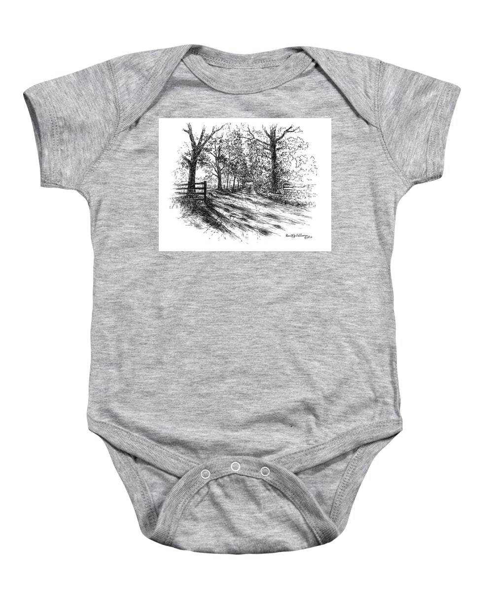 Villa Road Baby Onesie featuring the drawing Villa Road at Sunset by Randy Welborn