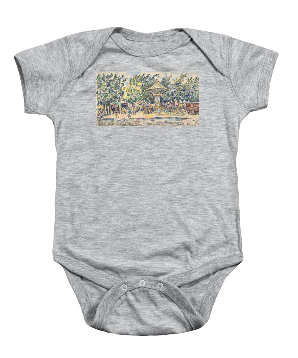 19th Century Art Baby Onesie featuring the drawing Village Festival by Paul Signac