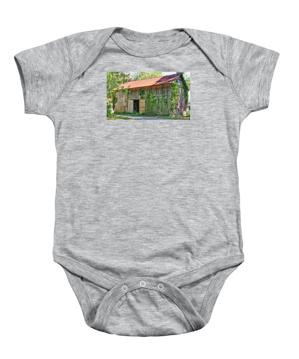 Old Barn Baby Onesie featuring the photograph Vine Covered Barn 9727 by Jack Schultz