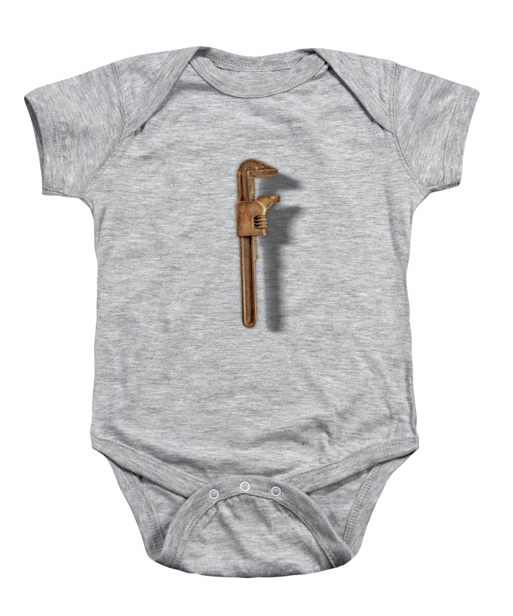 Adjustable Wrench Baby Onesie featuring the photograph Vintage Adjustable Wrench Backside Floating on White by YoPedro