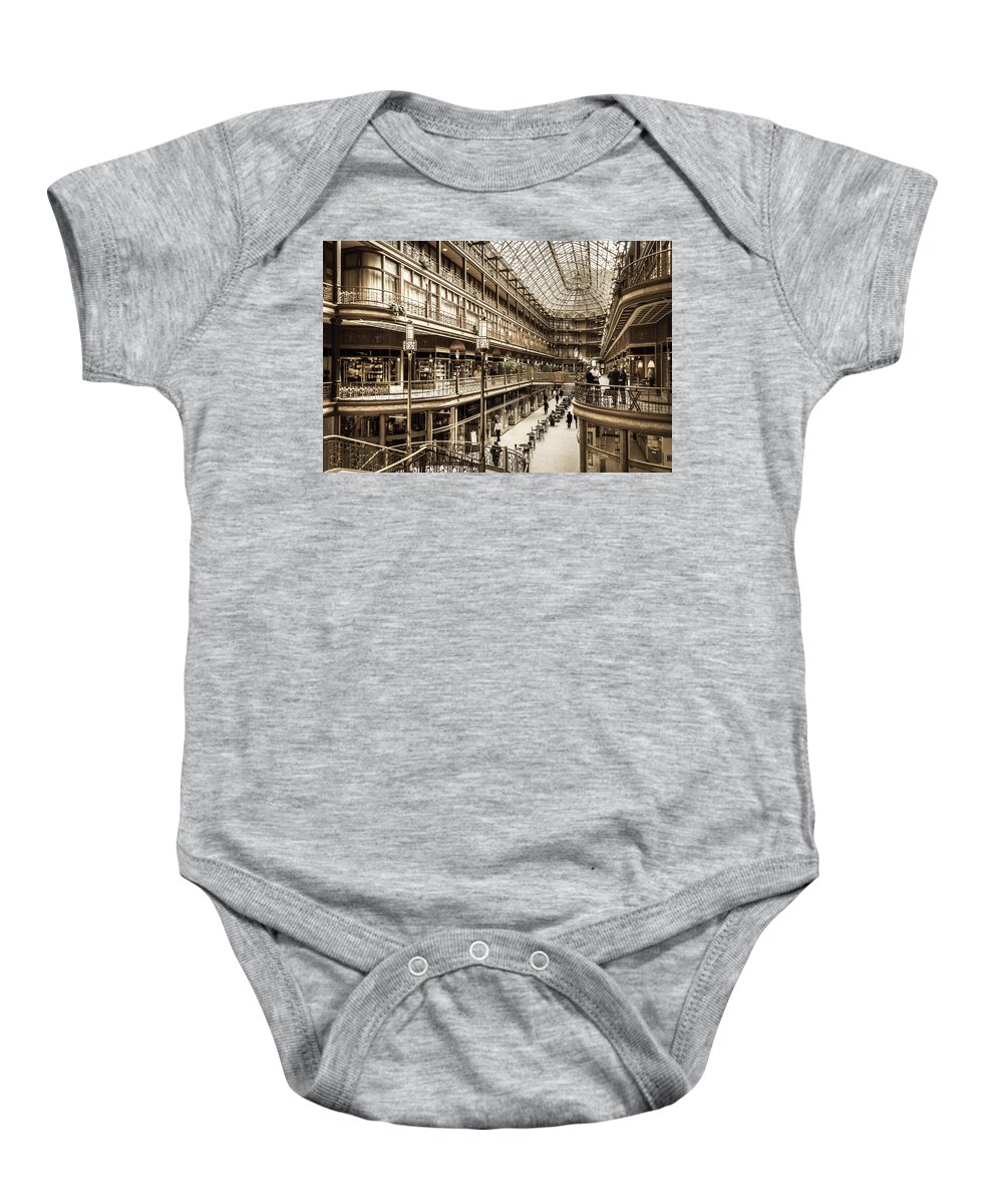 Cleveland Baby Onesie featuring the photograph Vintage Old Arcade by Stewart Helberg